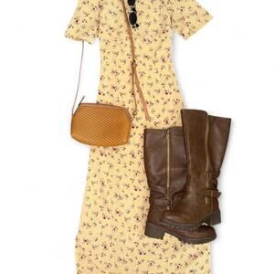 Cottagecore coquette rare vtg butteryellow floral maxi dress